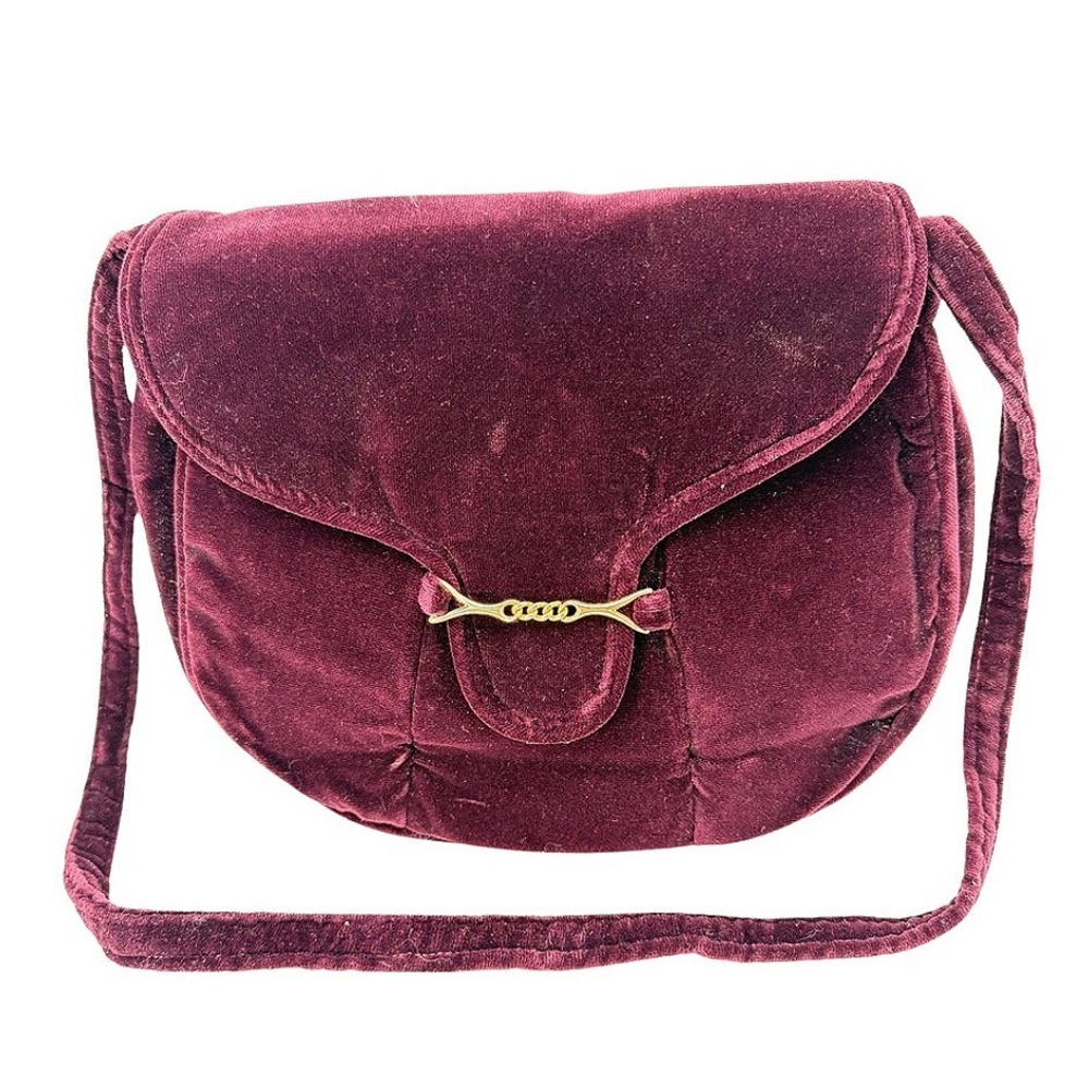 Carpetbags of American Velvet Shoulder Bag Burgundy Evening Boho Gold Accent